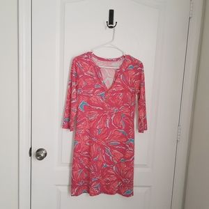 Lilly Pulitzer Small Colorful Floral Arielle Sea Blue Flirty Henley Tunic Dress